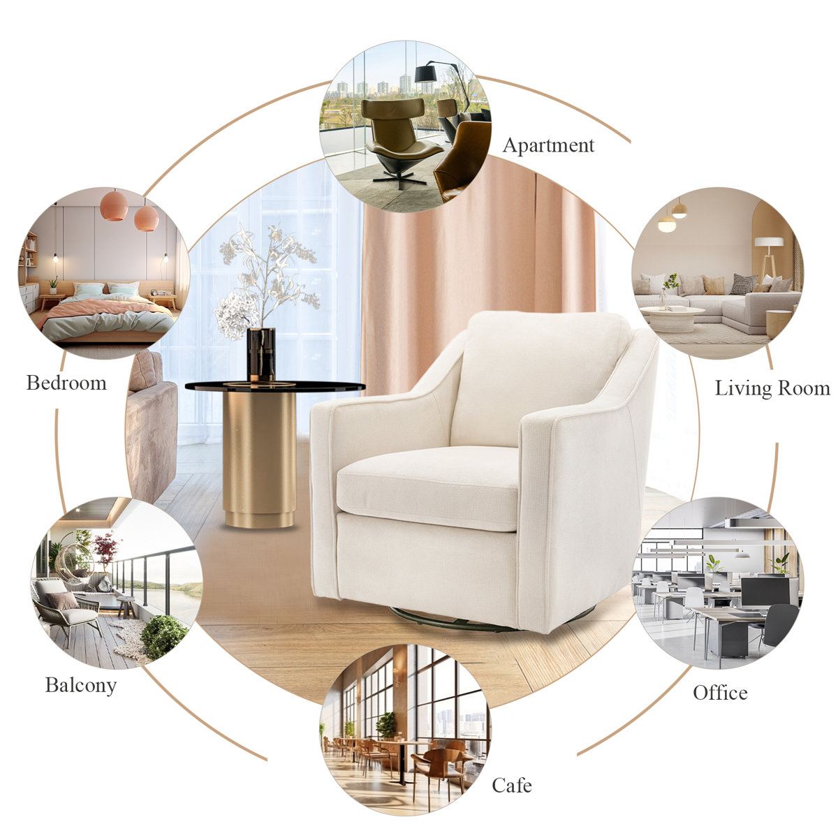 Charitini Big & Tall Removable Wide Swivel Accent Chair, Full Back Upholstered Fabric Lounge Chair, 360° Rotation, Modern Living Room Accent Chair